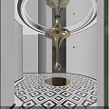 Elegant Modern Reception Desk Area With Circular Chandelier Fireplace And Marble Floor