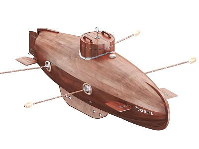 Handcrafted Wooden GUBELLI Submarine Model With Periscope And Propellers Details 3d model