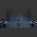 Futuristic Circular Glowing Device With Blue Light And Metallic Base Structure