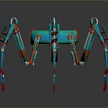 Game Movie Spider Robot Character With Blue Circular Body And Silver Red Mechanical Legs