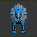 Futuristic Blue Mechanical Lion With Geometric Mane And Reflective Metallic Surface