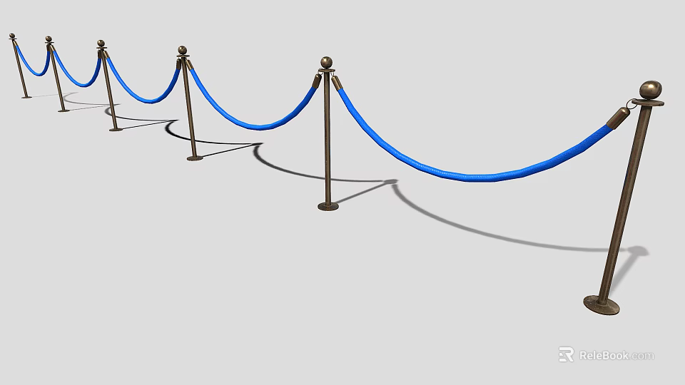 Brass Stanchions With Blue Velvet Rope For Event Queue Barrier Setup 3d model 