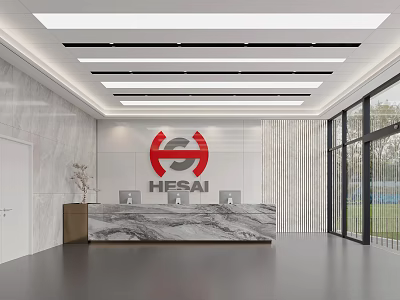 Modern Corporate Office Reception Design With Luxury Marble Counter And Custom Brand Logo On Wall 3d model