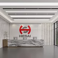 Modern Corporate Office Reception Design With Luxury Marble Counter And Custom Brand Logo On Wall