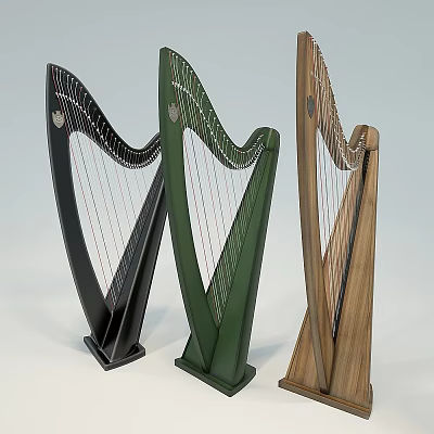 Modern Harp Irish Harp Musical Combination Three Stringed Musical Combination Foreign Musical Combination 3d model