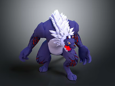 Fantasy Beast With Blue Muscular Body White Mane Red Markings And Aggressive Stance 3d model