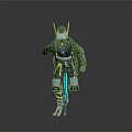 Futuristic Robot Armor With Green Blue Metal Plates And Glowing Lights
