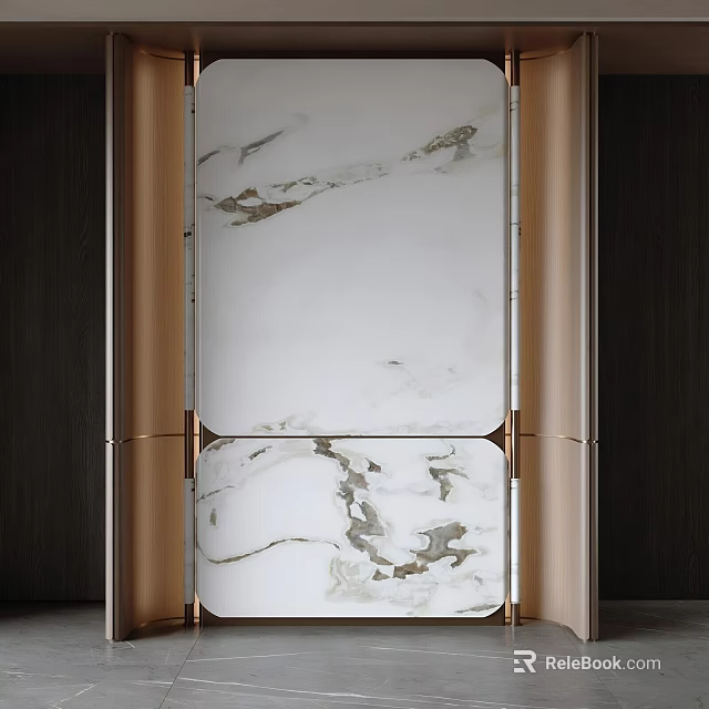 Elegant Modern Entryway Cabinet Side Cabinet With White Marble Surface And Brass Frame 3d model