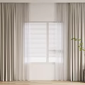 Light Colored Sheer Curtains With Window Blinds And Green Plant In Modern Interior
