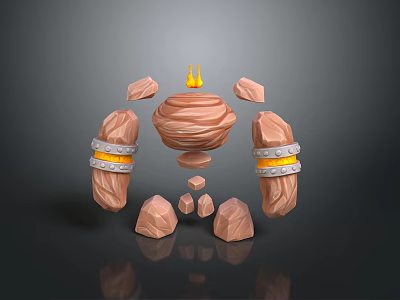 Stone Creature with Flame Core and Rock Parts and Yellow Silver Bands on Arms 3d model