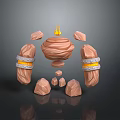 Stone Creature with Flame Core and Rock Parts and Yellow Silver Bands on Arms