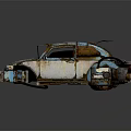 Rusty Blue Vintage Beetle Car With Modified Mechanical Parts And Weathered Exterior