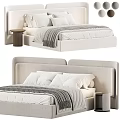 Modern Bedroom Interior With Beige Headboard White Pillows Gray Blanket And Bedside Table