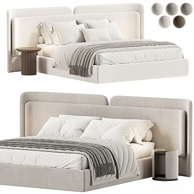 Modern Bedroom Interior With Beige Headboard White Pillows Gray Blanket And Bedside Table 3d model