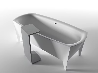 Minimalist Modern Freestanding White Bathtub with Sleek Design and Side Table 3d model