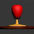 Red Human Heart Organ With Hair Like Support Structures On Wooden Base Platform