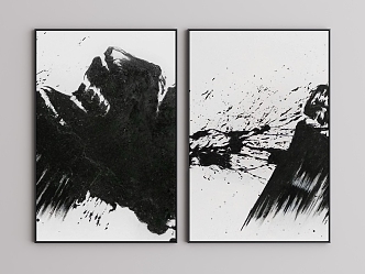 Ink painting black and white decorative painting 3d model