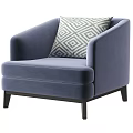 Modern Blue Single Sofa With Geometric Patterned Pillow And Dark Wooden Legs 3d model