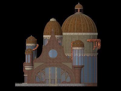 Classical European Architecture With Brown Domes Arched Windows And Decorative Towers 3d model