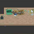 Small Grocery Store 3D Model Scene With Green Door Orange Walls And Parking Sign