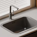 Contemporary Kitchen Sink With Silver Faucet Window Blinds And Light Countertop