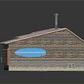 Small House Model With Pink Gray Corrugated Iron Roof Wooden Walls Grilled Windows And Chimney