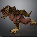 3D Rendered Fantasy Creature With Pink Body Brown Mane And Sharp Claws In Crouching Pose