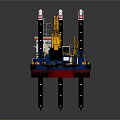 Engineering Work Vessel With Multiple Towers And Yellow Excavator Arm 3d model