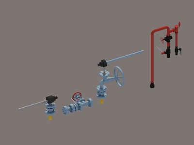 Industrial Plant Pipeline Setup Featuring Red Blue Pipes Valves And Control Components 3d model