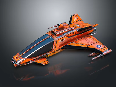 Orange Futuristic Starship With Sleek Design And Weapon Systems For Space Exploration 3d model