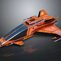 Orange Futuristic Starship With Sleek Design And Weapon Systems For Space Exploration