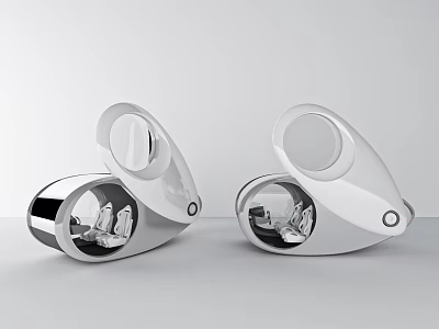 Silver Modern Contoured Devices With Sleek Metallic Finish And Circular Components 3d model