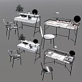 Modern Dressing Tables Interior With Chairs Round Mirrors Plants And Decor Items 3d model