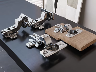 Stainless Steel Cabinet Hinges With Wooden Mounting Board And Hardware 3d model