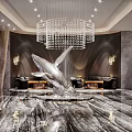 Modern Luxury KTV Lobby Interior With Chandelier Whale Sculpture Marble Floor And Sofa