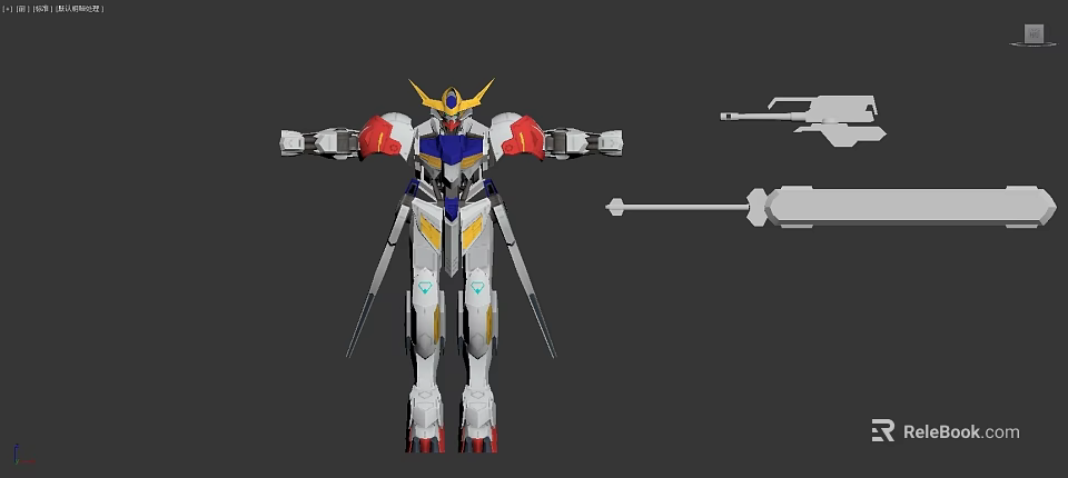 Game Movie Mecha Character With Yellow Horn Red Blue White Armor And Weapons 3d model 