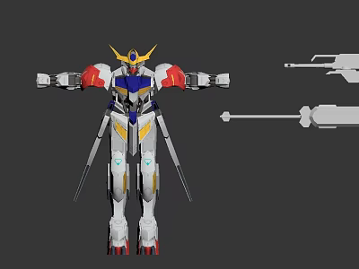 Game Movie Mecha Character With Yellow Horn Red Blue White Armor And Weapons 3d model