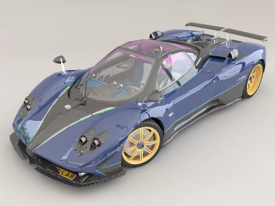 Blue Supercar With Golden Wheels And Aerodynamic Design 3d model