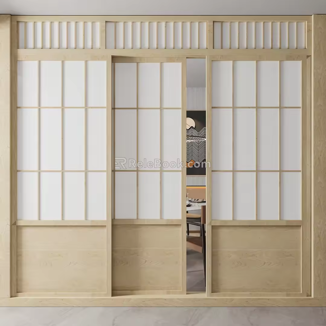 New Chinese style sliding door log sliding door 3d model