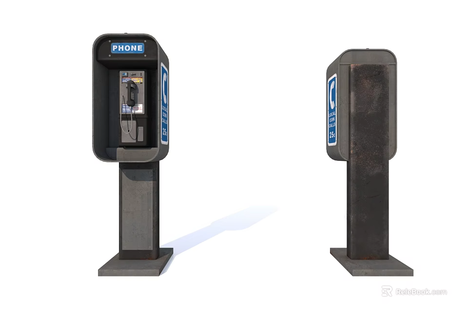 Two Public Phone Booths With Metal Frame And PHONE Signage On Columns 3d model 