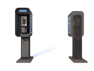 Two Public Phone Booths With Metal Frame And PHONE Signage On Columns 3d model