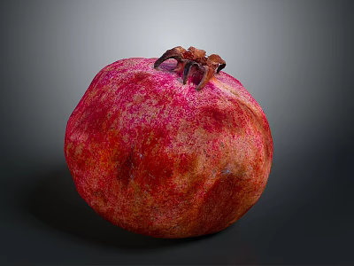 Fresh Ripe Pomegranate With Red Pink Skin And Crown On Dark Background 3d model