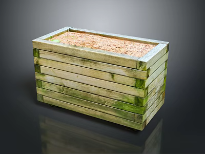 Wooden Rectangular Garden Ornament Planter With Soil For Outdoor Decorative Use 3d model