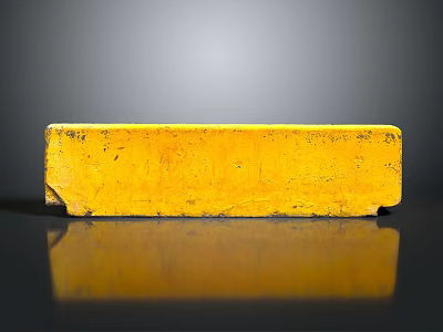 Vintage Yellow Rectangular Container With Worn Surface And Reflection On Black Surface 3d model