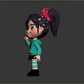 Game Movie Character With Purple Hair Pink Accessories Teal Hoodie And Smiling Waving Pose