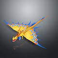 Colorful Dragon Model With Yellow And Blue Wings And Tail On Gray Background
