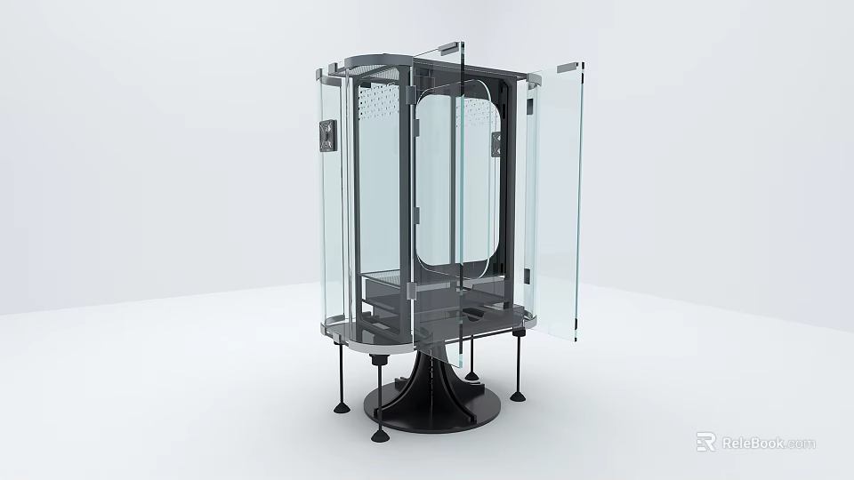 Modern Transparent Glass Elevator With Black Base And Stainless Steel Frame 3d model