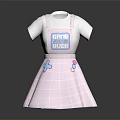 Cute Girls Dress With White Top Blue Square Design And Pink Plaid Skirt