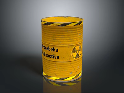 Yellow Radioactive Barrel With Black Yellow Warning Stripes And Radioactive Symbol 3d model