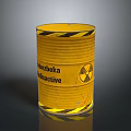 Yellow Radioactive Barrel With Black Yellow Warning Stripes And Radioactive Symbol